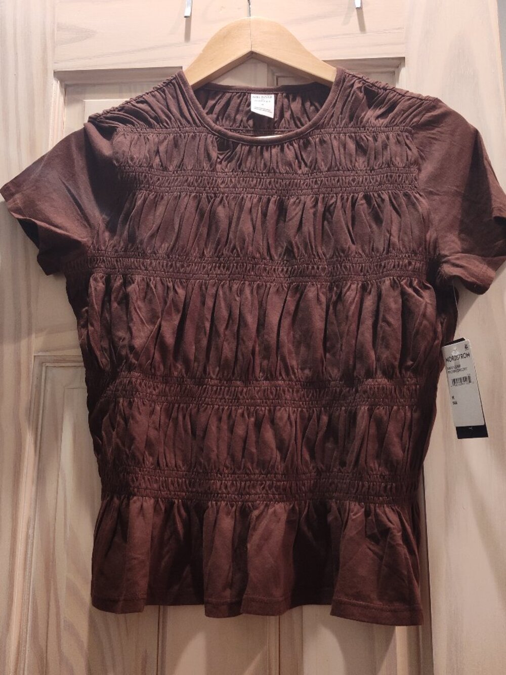 Melrose & Market Smocked Peplum Top Brown Cotton M NWT Nordstrom